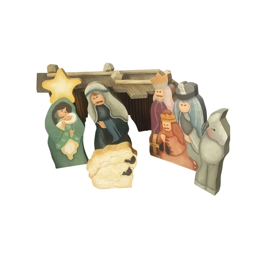 Vintage 1980s 1990s 8 Piece Wood Nativity Set